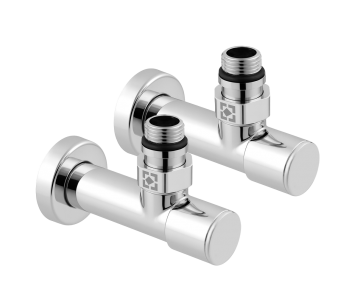 Leņķiska radiatora vārstu komplekts ar uzmavas uzgriezni un apaļu rokturi RV‑4012