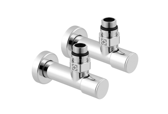 Leņķiska radiatora vārstu komplekts ar uzmavas uzgriezni un apaļu rokturi RV‑4012