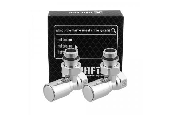 Leņķisku radiatoru krānu komplekts ar savienojuma uzgriezni un apaļu rokturi RV-6012