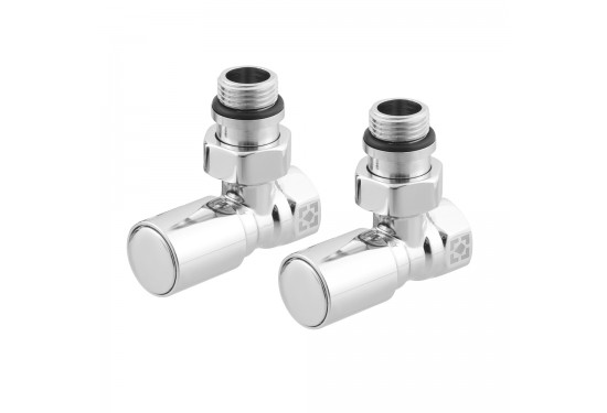 Leņķisku radiatoru krānu komplekts ar savienojuma uzgriezni un apaļu rokturi RV-6012