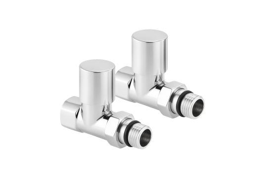 Taisno radiatoru vārstu komplekts ar savienojuma uzgriezni un apaļu rokturi RV-7012