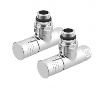 Leņķisko radiatora vārstu komplekts ar uzgriežņuzmavu un apaļu rokturi RV2012-2034