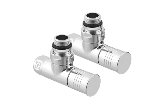 Leņķisko radiatora vārstu komplekts ar uzgriežņuzmavu un apaļu rokturi RV2012-2034