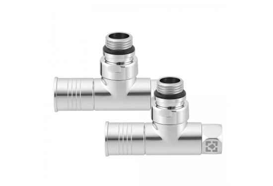 Leņķisko radiatora vārstu komplekts ar uzgriežņuzmavu un apaļu rokturi RV2012-2034