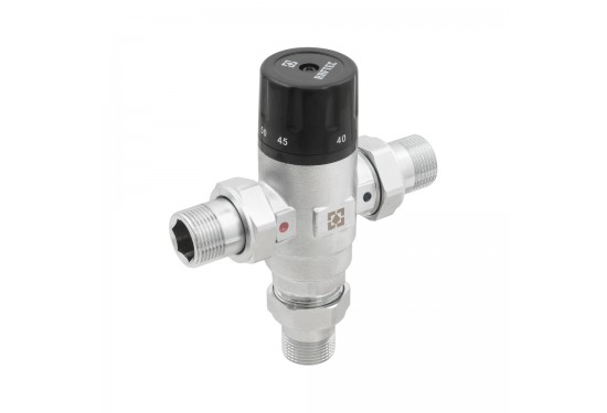 Three-way thermostatic mixing valve