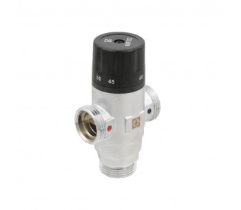 Three-way thermostatic mixing valve