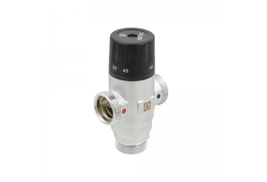 Three-way thermostatic mixing valve