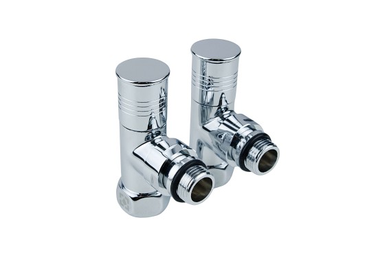 Set of angle radiator valves with cap nut and round handle
