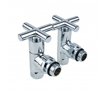 Set of angle radiator valves with cap nut and star handle