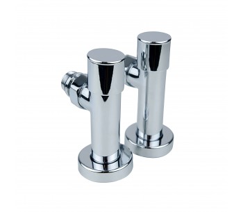 Set of oblong angle radiator valves with cap nut and round handle