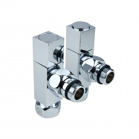Set of angle radiator valves with cap nut and square handle