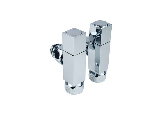 Set of angle radiator valves with cap nut and square handle