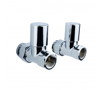 Set of straight radiator valves with cap nut and round handle