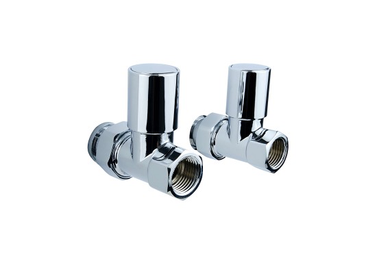 Set of straight radiator valves with cap nut and round handle