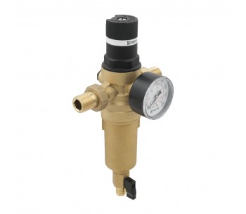 Pressure reducer with self-cleaning filter (hot water)