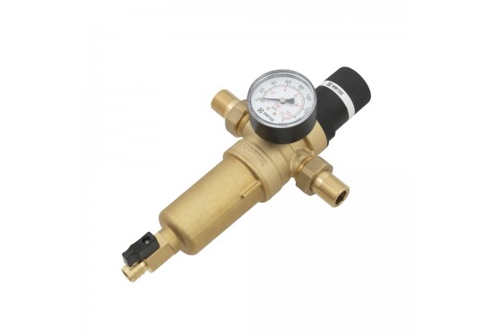 Pressure reducer with self-cleaning filter (hot water)