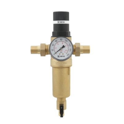 Pressure reducer with self-cleaning filter (hot water)