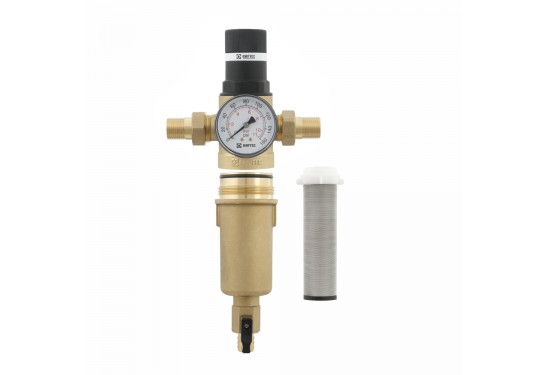 Pressure reducer with self-cleaning filter (hot water)