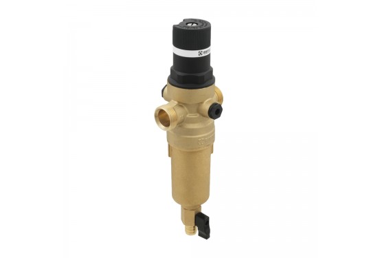 Pressure reducer with self-cleaning filter (hot water)