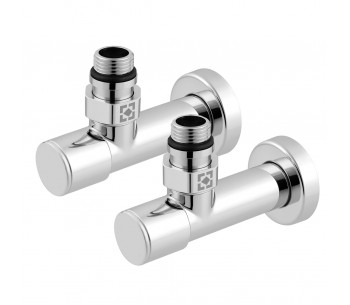 Set of oblong angle radiator valves with cap nut and round handle RV-4012