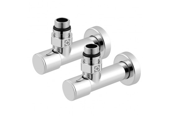 Set of oblong angle radiator valves with cap nut and round handle RV-4012