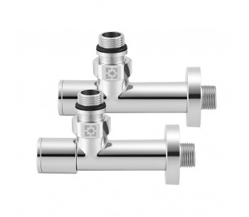 Set of oblong angle radiator valves with cap nut and round handle RV-4012