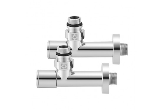 Set of oblong angle radiator valves with cap nut and round handle RV-4012