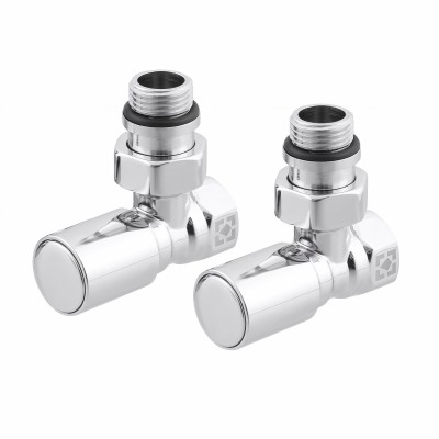 Sada úhlových radiátorových kohoutů se spojovací maticí a kulatou rukojetí RV-6012