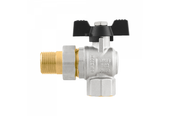 Angle ball valve with RAFTEC dismountable connection DRBS1-U-3-U